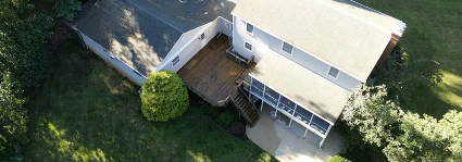 Aerial view of a clean roof after soft washing